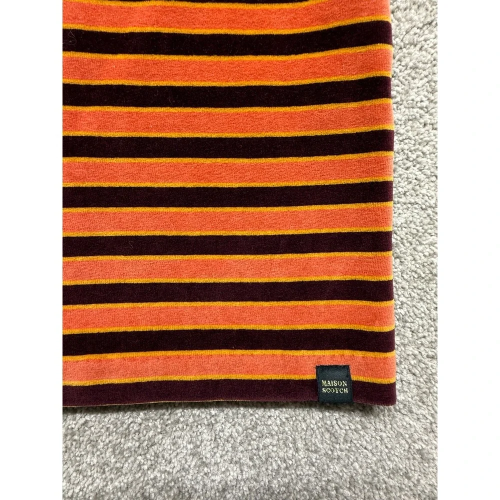 Scotch Soda Maison Striped Velvet‎ Zip Neck Dress Orange Burgundy M